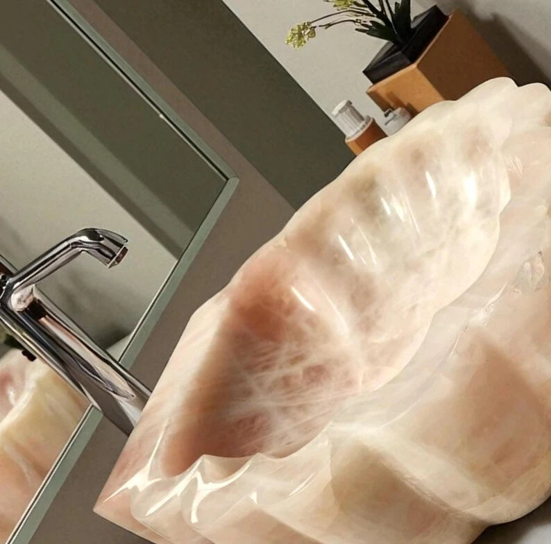 Natural Rose Quartz Sink Wash Basin Healing Crystal Gemstone Vanity Top Kitchen