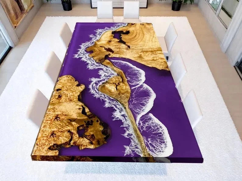 Ocean Wave Epoxy Resin Coffee Table | Handmade River Table with Beach Art | Deco