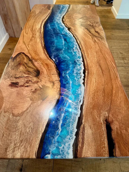 Ocean Epoxy Resin Dining table Top | Wooden Live Edge Furniture For Home Decor