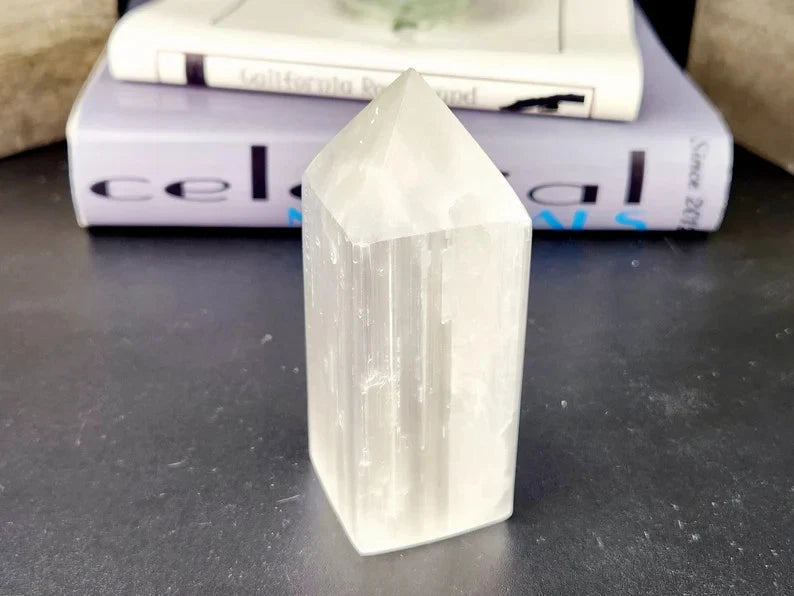 Natural Selenite Obelisk Pair | Healing Crystal Towers | Semi Precious Stone Art