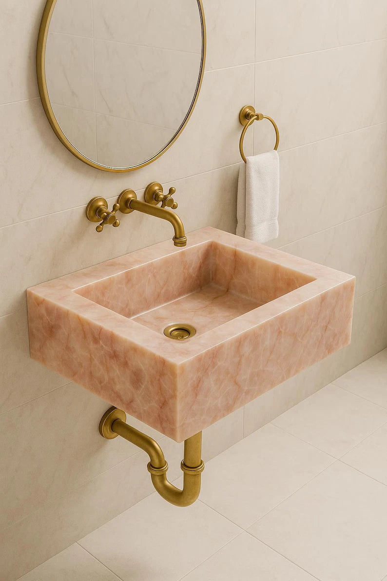 Rose Quartz Sink,Handmade Vessel Sink,Quartz Vanity Vessel,Bathroom & Kitchen