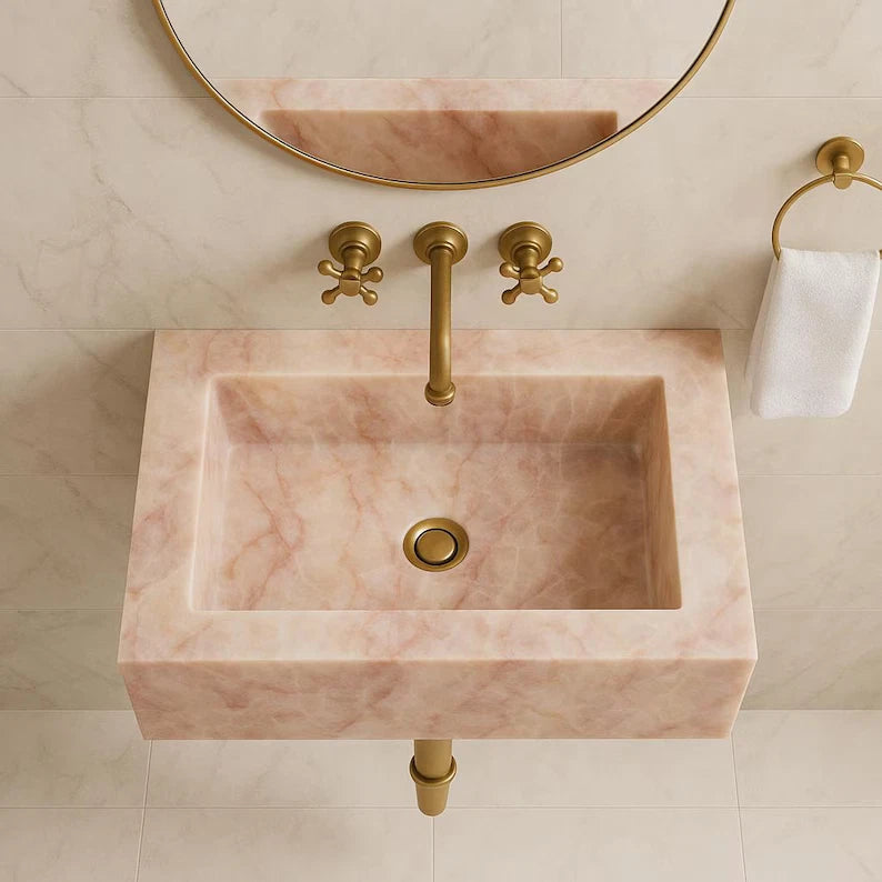 Rose Quartz Sink,Handmade Vessel Sink,Quartz Vanity Vessel,Bathroom & Kitchen