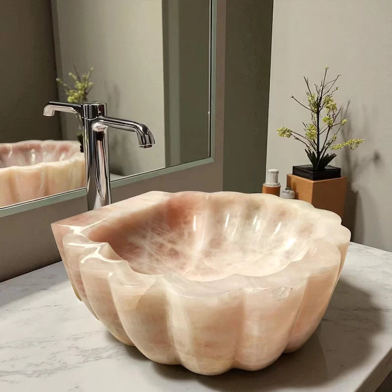 Natural Rose Quartz Sink Wash Basin Healing Crystal Gemstone Vanity Top Kitchen