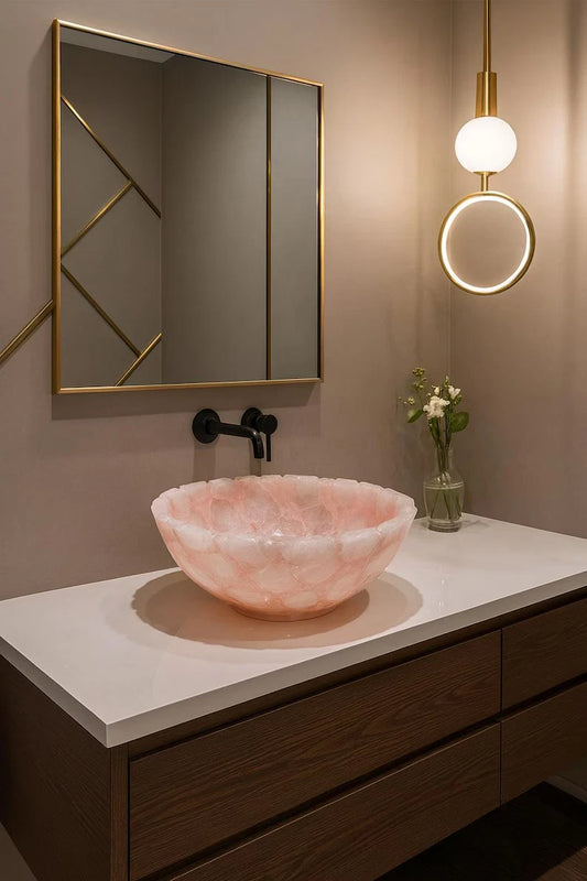 Handcrafted Rose Quartz Stone Vessel Sink | Luxury Bathroom & Kitchen