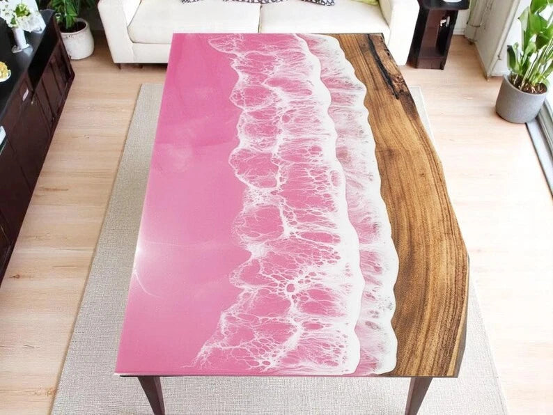 Pink Ocean Live Edge Table | Handmade Epoxy Resin Coffee Table | Luxury Top