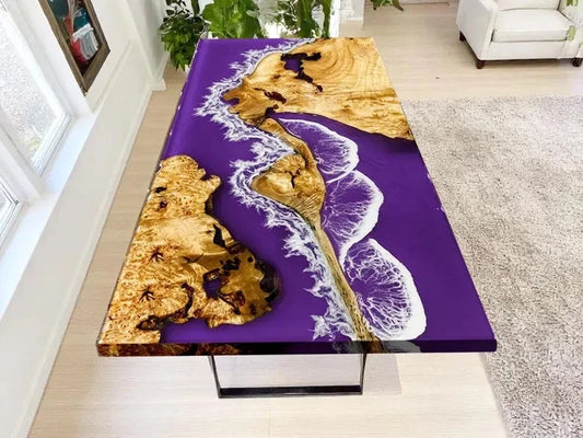 Ocean Wave Epoxy Resin Coffee Table | Handmade River Table with Beach Art | Deco