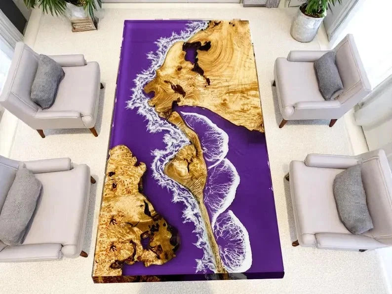 Ocean Wave Epoxy Resin Coffee Table | Handmade River Table with Beach Art | Deco