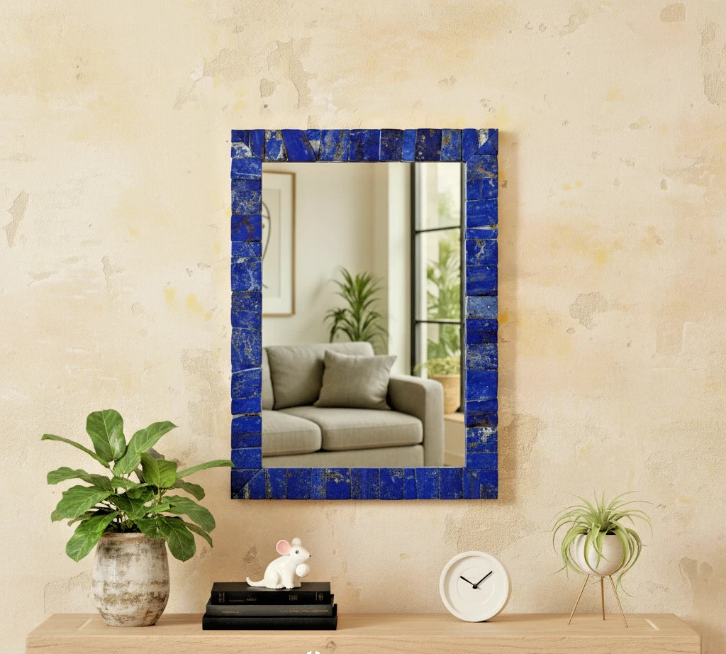 Luxury Lapis Lazuli Wall Mirror | Natural Semi Precious Stone Home Décor | Gifts