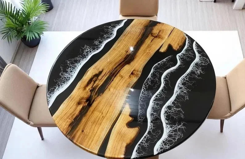Ocean Black Epoxy Resin Coffee Table – Handmade Surf Art Table, Unique Modern