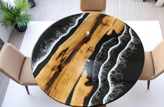Ocean Black Epoxy Resin Coffee Table – Handmade Surf Art Table, Unique Modern